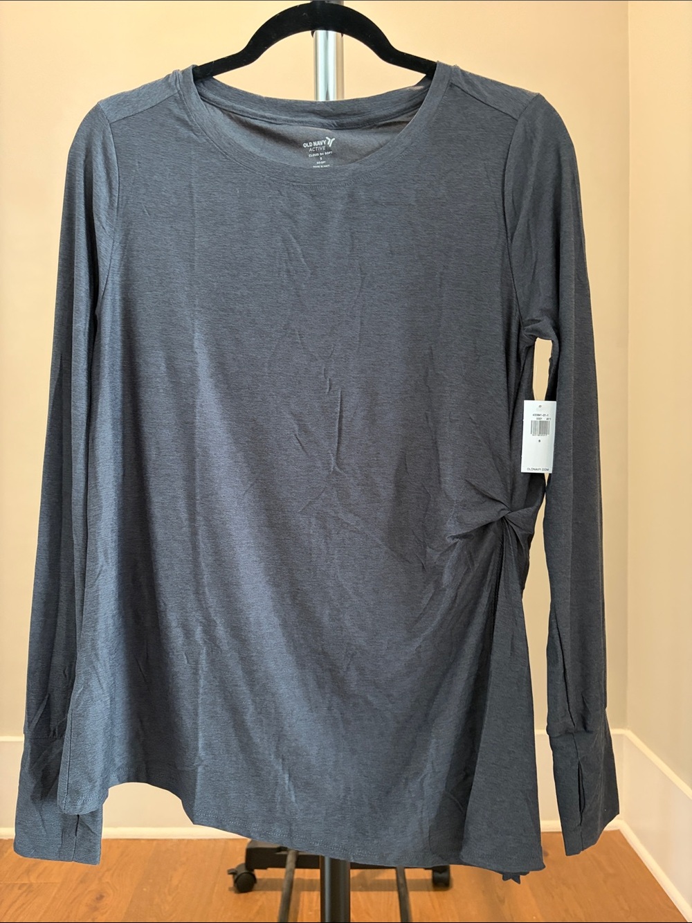 Old Navy Grey Long Sleeve Twist-Side Top